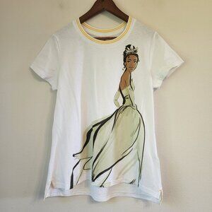 Disney Women Tiana Princess and the Frog Graphic T-Shirt Sz L Cotton Linen Blend